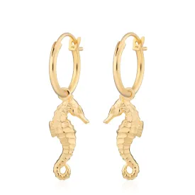 Gold Plated Seahorse Charm Hoop Earrings
