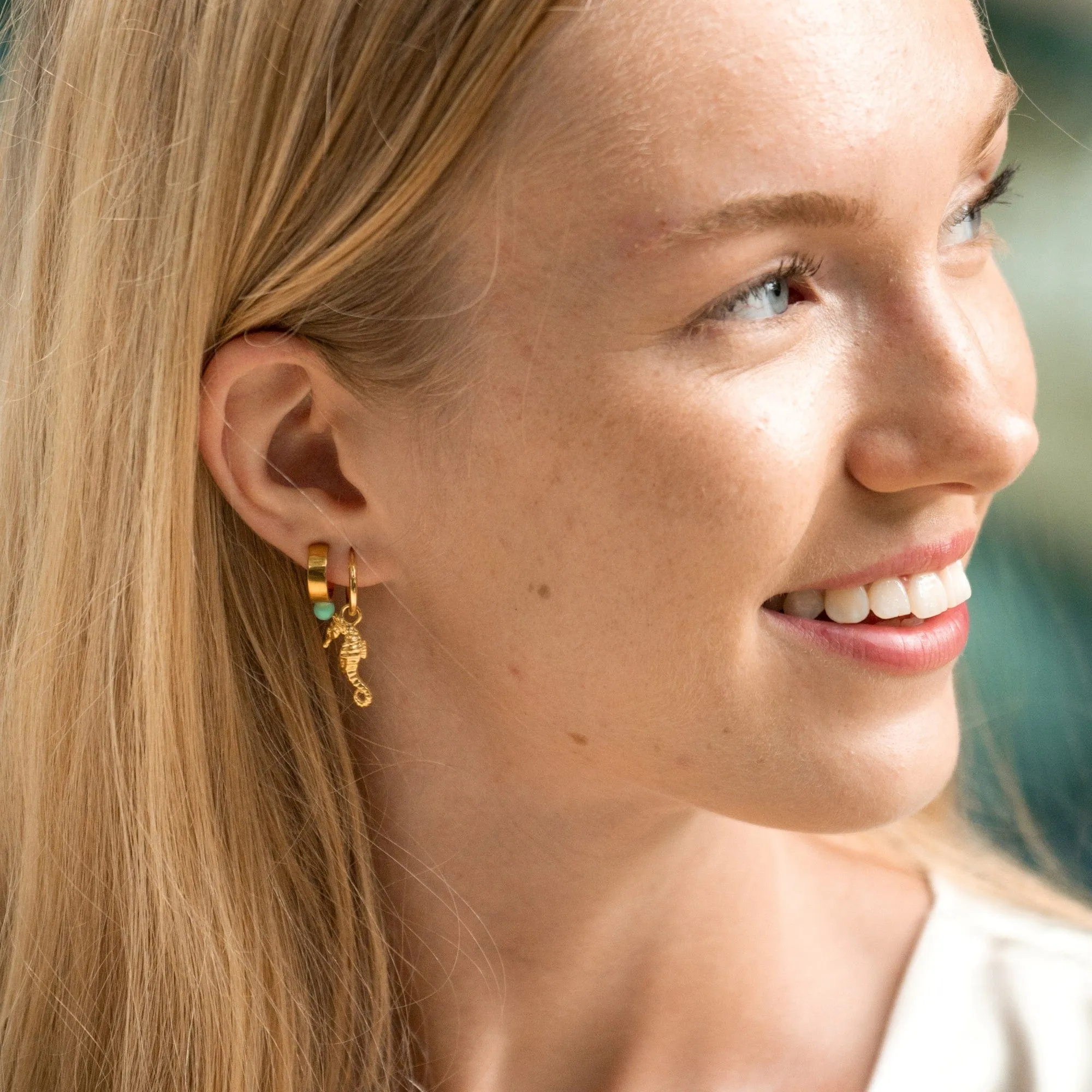 Gold Plated Seahorse Charm Hoop Earrings