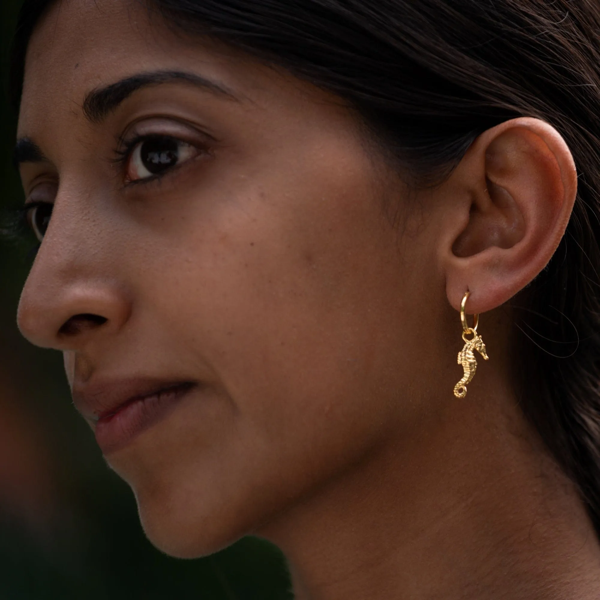 Gold Plated Seahorse Charm Hoop Earrings