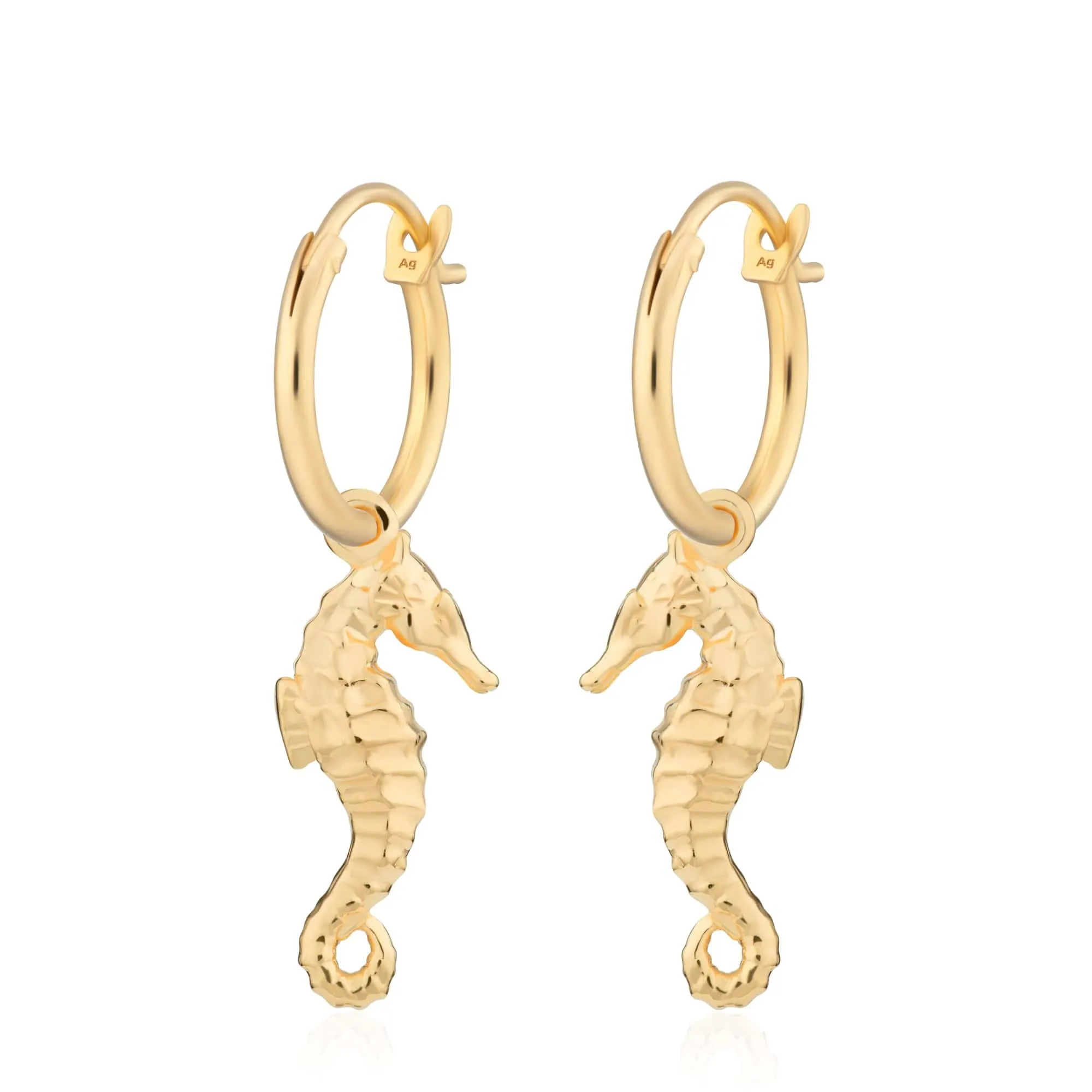 Gold Plated Seahorse Charm Hoop Earrings