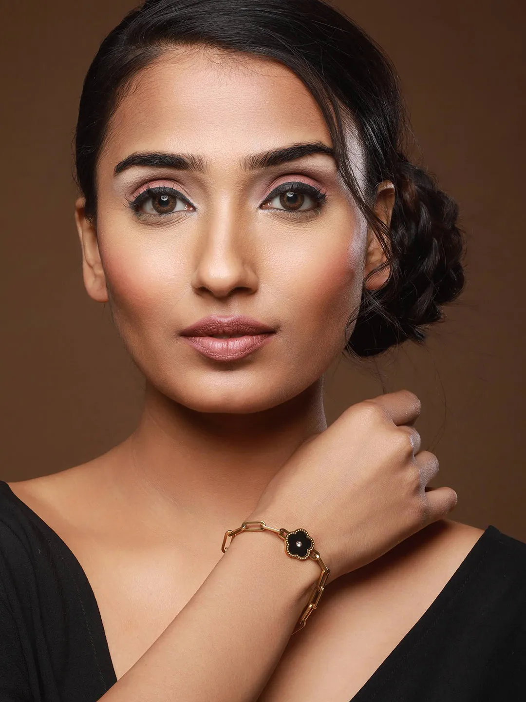 Gold-Plated Stone-Studded Link Bracelet