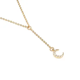 Gold Plated Zirconia Crescent Moon Pendant Necklace