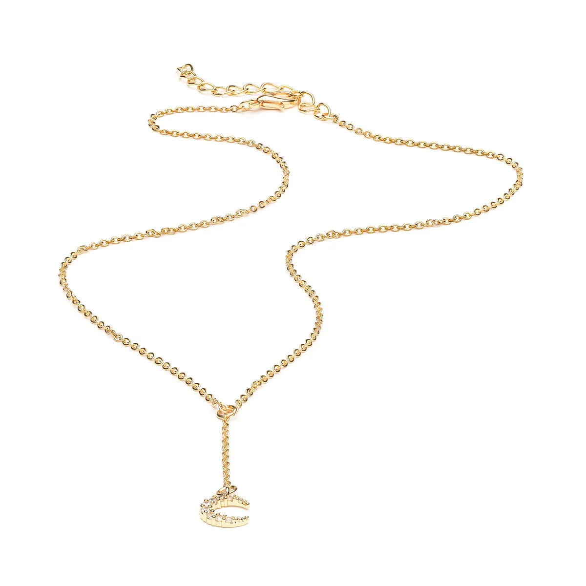 Gold Plated Zirconia Crescent Moon Pendant Necklace
