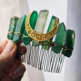 Green Agate Hair Comb by Luna Corvus