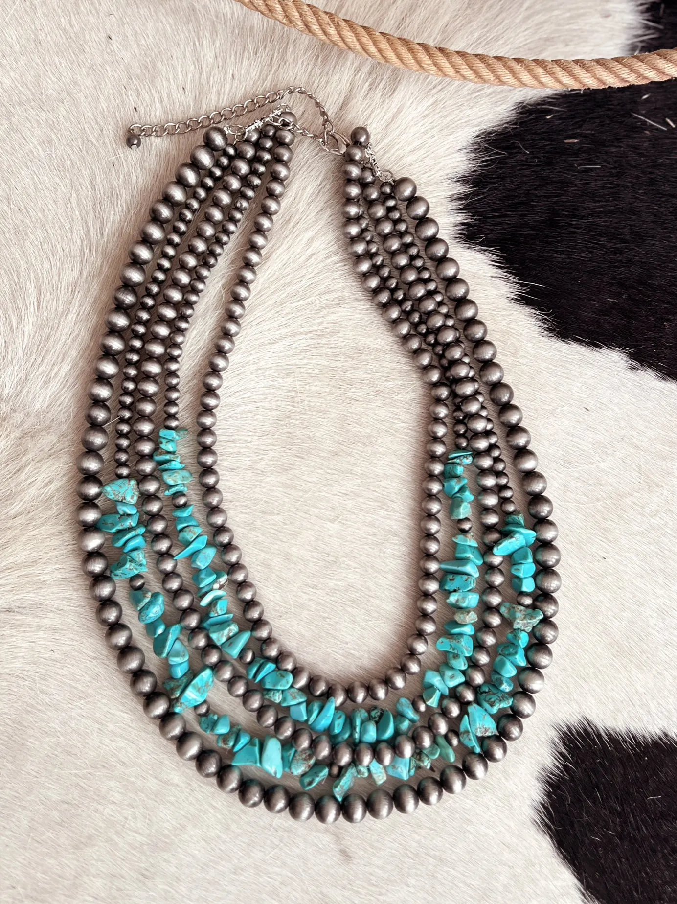 Handmade 5-strand Chip Stone & Navajo Bead Necklace