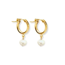 Huggie Hoops   Pearl Drop Charm