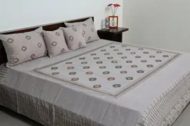 Indigenous Jaipuri Linen Double Bedding Set - 5 Piceses