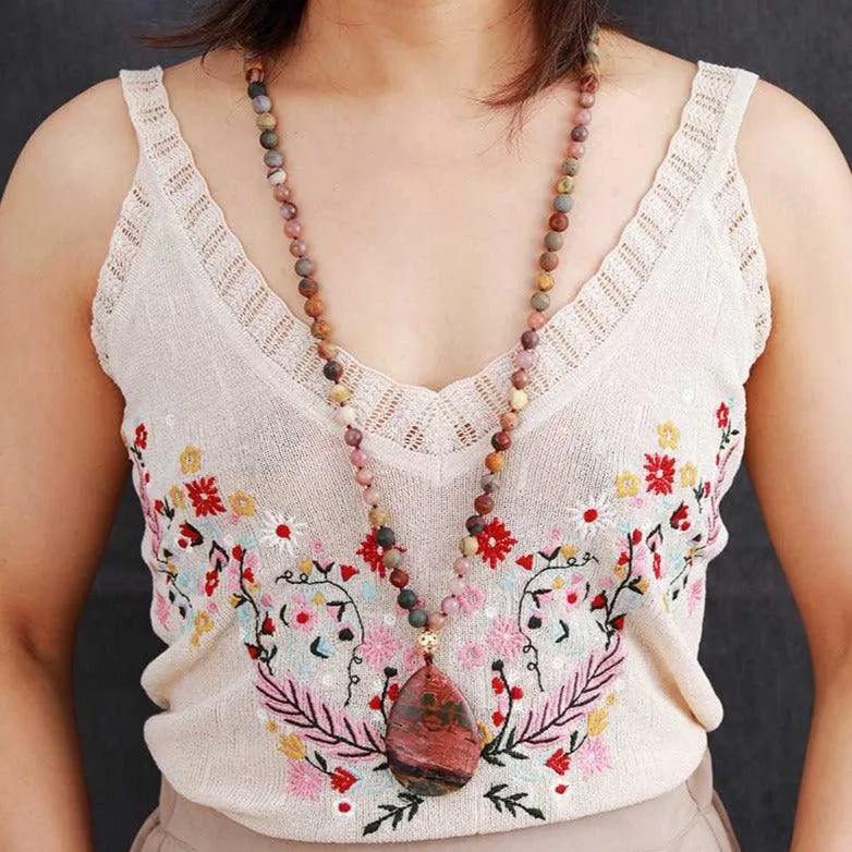 'Jasper Pendant' Onyx and Jasper Beaded Necklace