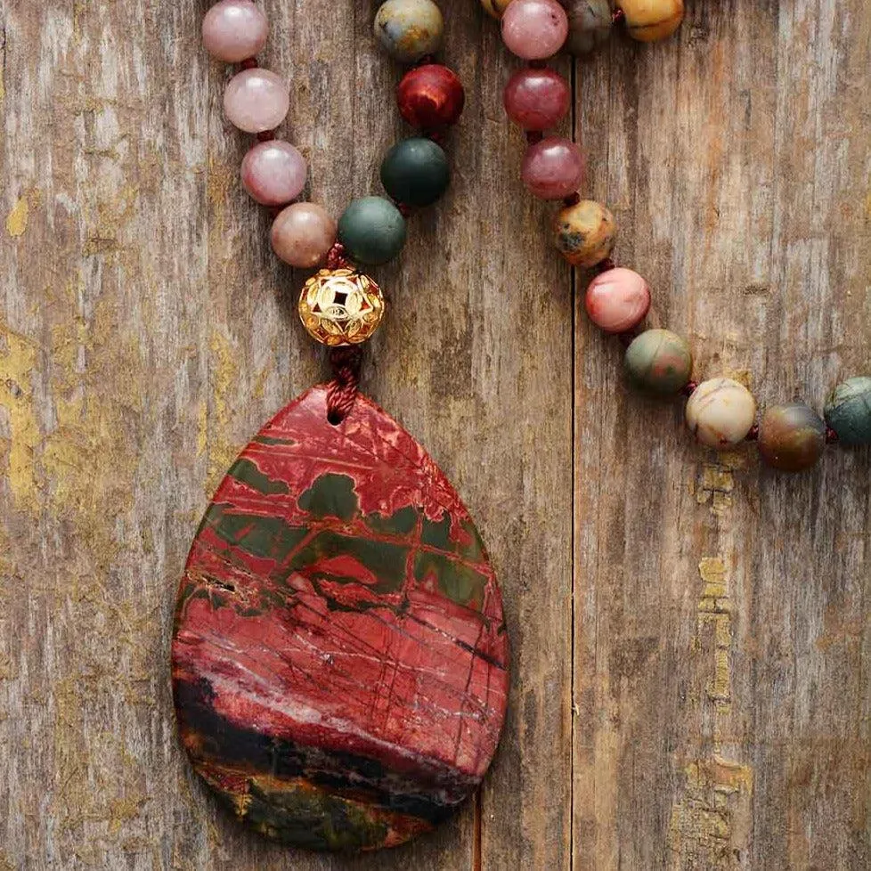 'Jasper Pendant' Onyx and Jasper Beaded Necklace