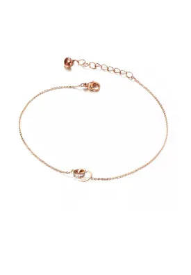 Jiwinci Love Heart with Ring Interlocking Pendant Chain Anklet in Rose Gold
