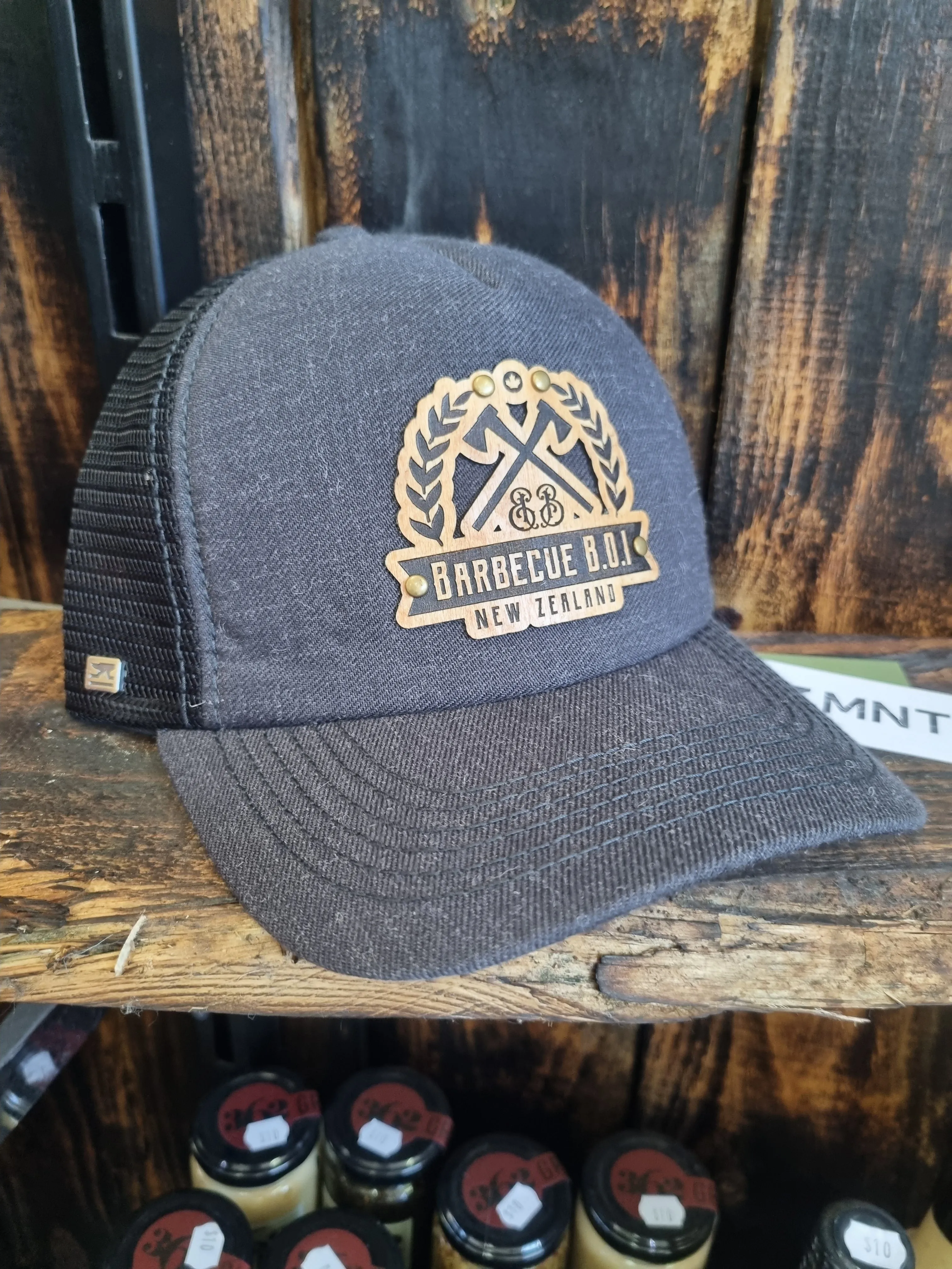 Limited Edition BBQ BOI hat with MNTN Wooden Crest Patch