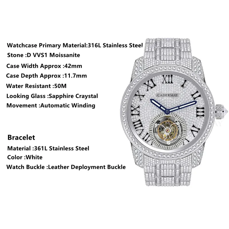 Moissanite Watches Luxury Brand 361L Stainless Steel Machanical Wristwatches For Men Business Watch 100% Authentic Moissanite