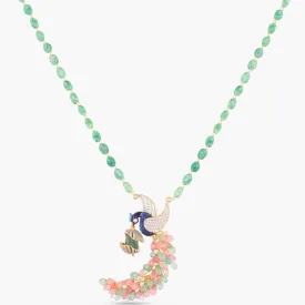 Mythical Peacock CZ Silver Pendant Necklace