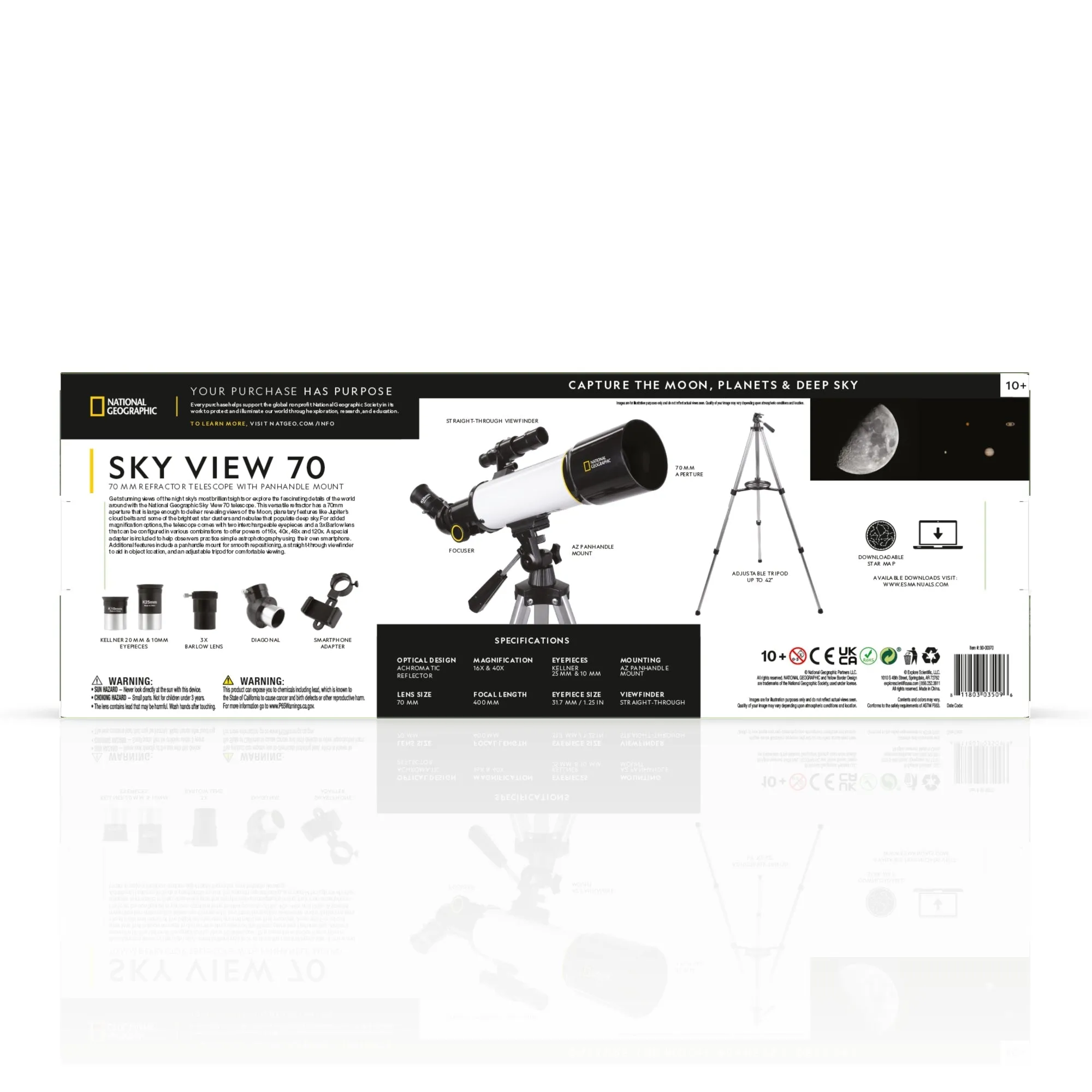 National Geographic SKY VIEW 70 - 70mm Refractor Telescope with Panhandle Mount