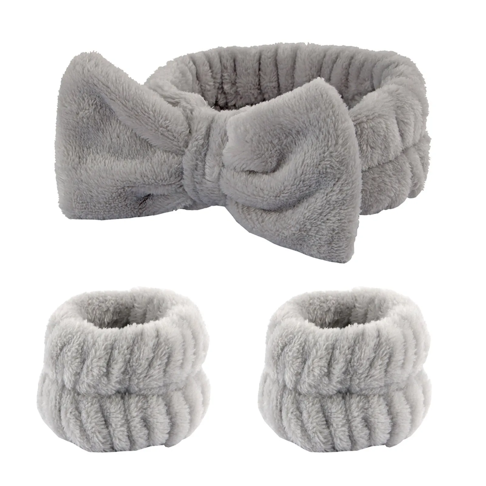 New Face Wash Wristband Headband Set Fleece Skincare Bowtie Hair Band Wrist Cuffs for Makeup Shower Teen Girls
