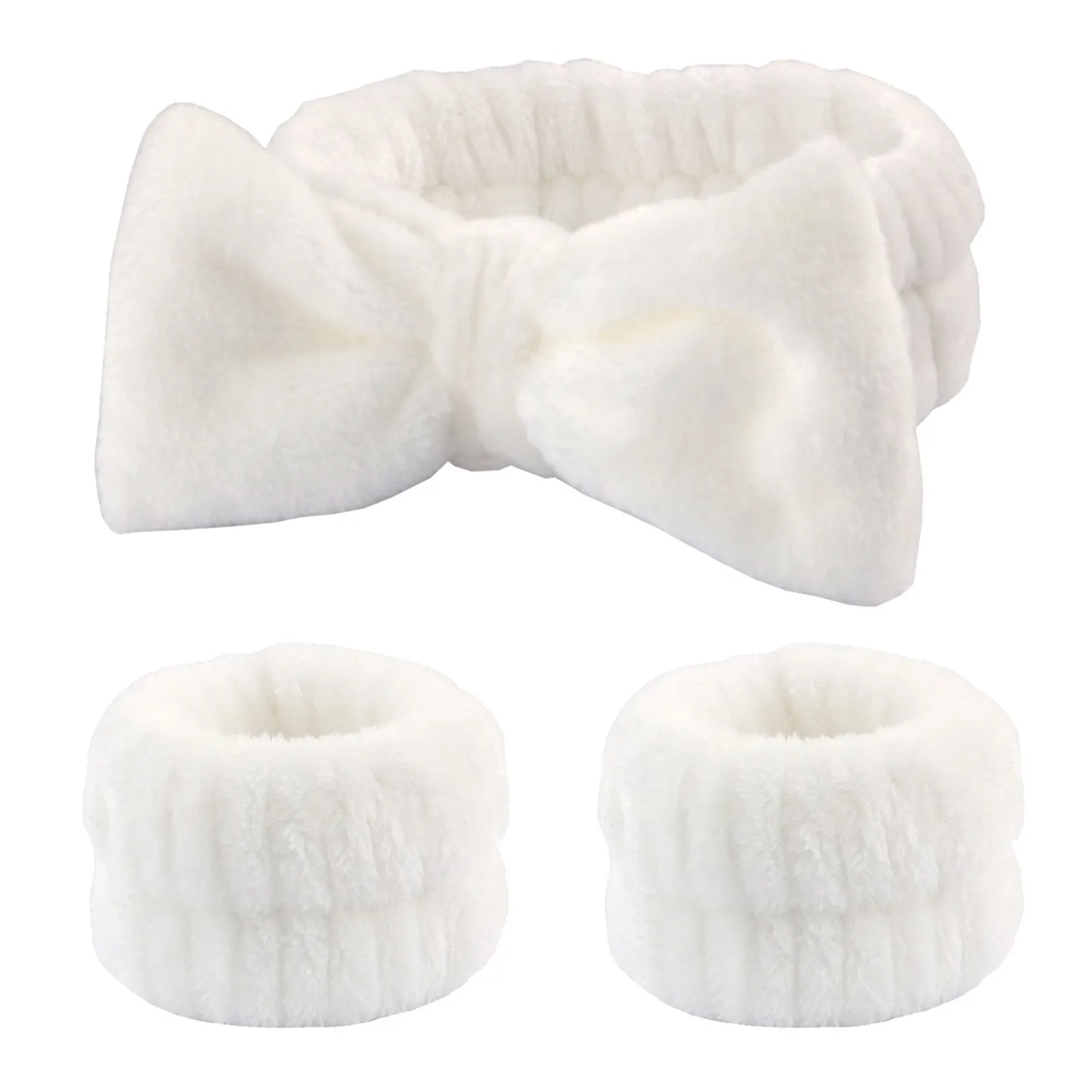New Face Wash Wristband Headband Set Fleece Skincare Bowtie Hair Band Wrist Cuffs for Makeup Shower Teen Girls