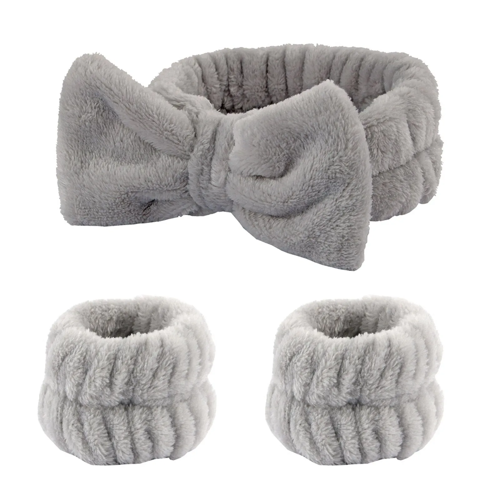 New Face Wash Wristband Headband Set Fleece Skincare Bowtie Hair Band Wrist Cuffs for Makeup Shower Teen Girls