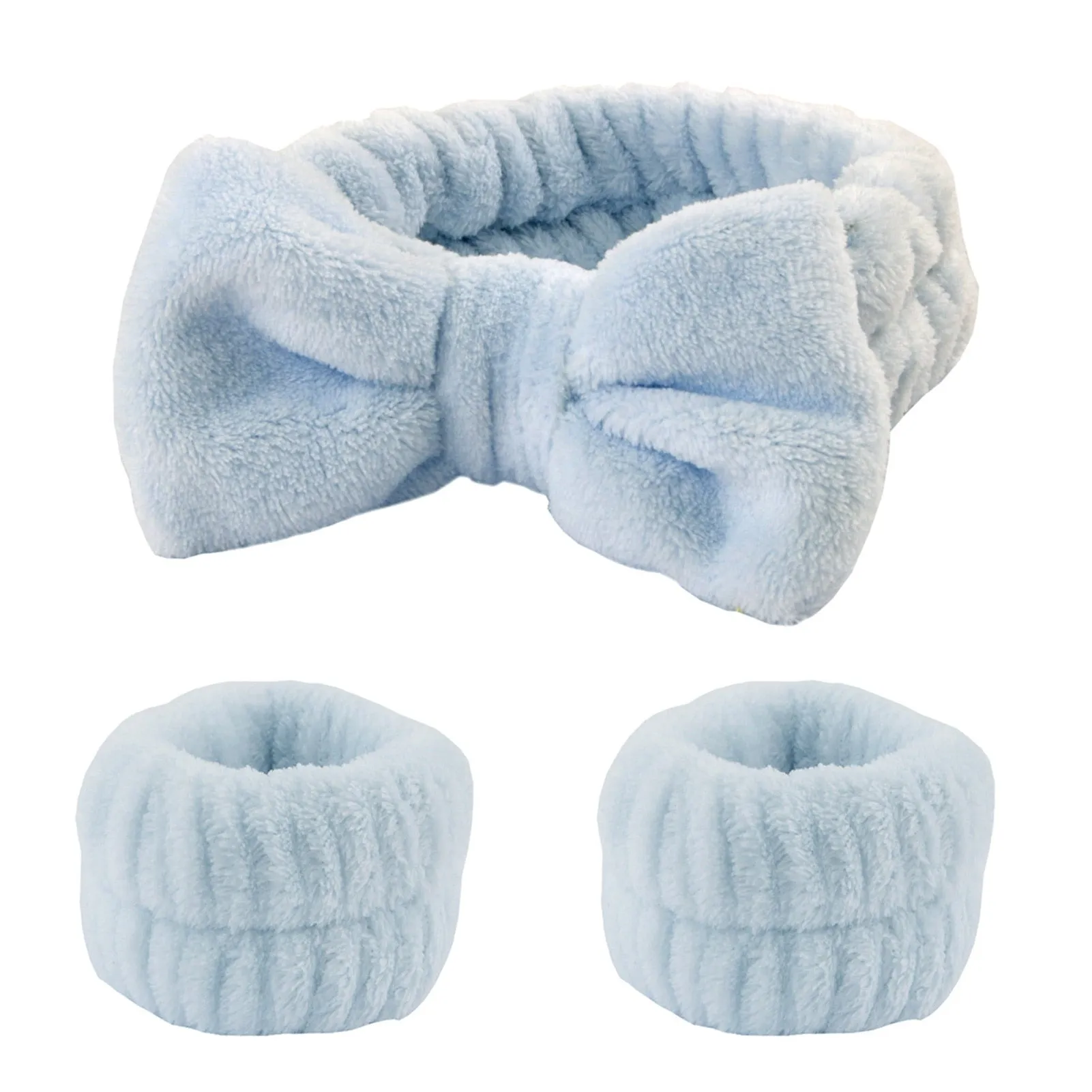 New Face Wash Wristband Headband Set Fleece Skincare Bowtie Hair Band Wrist Cuffs for Makeup Shower Teen Girls