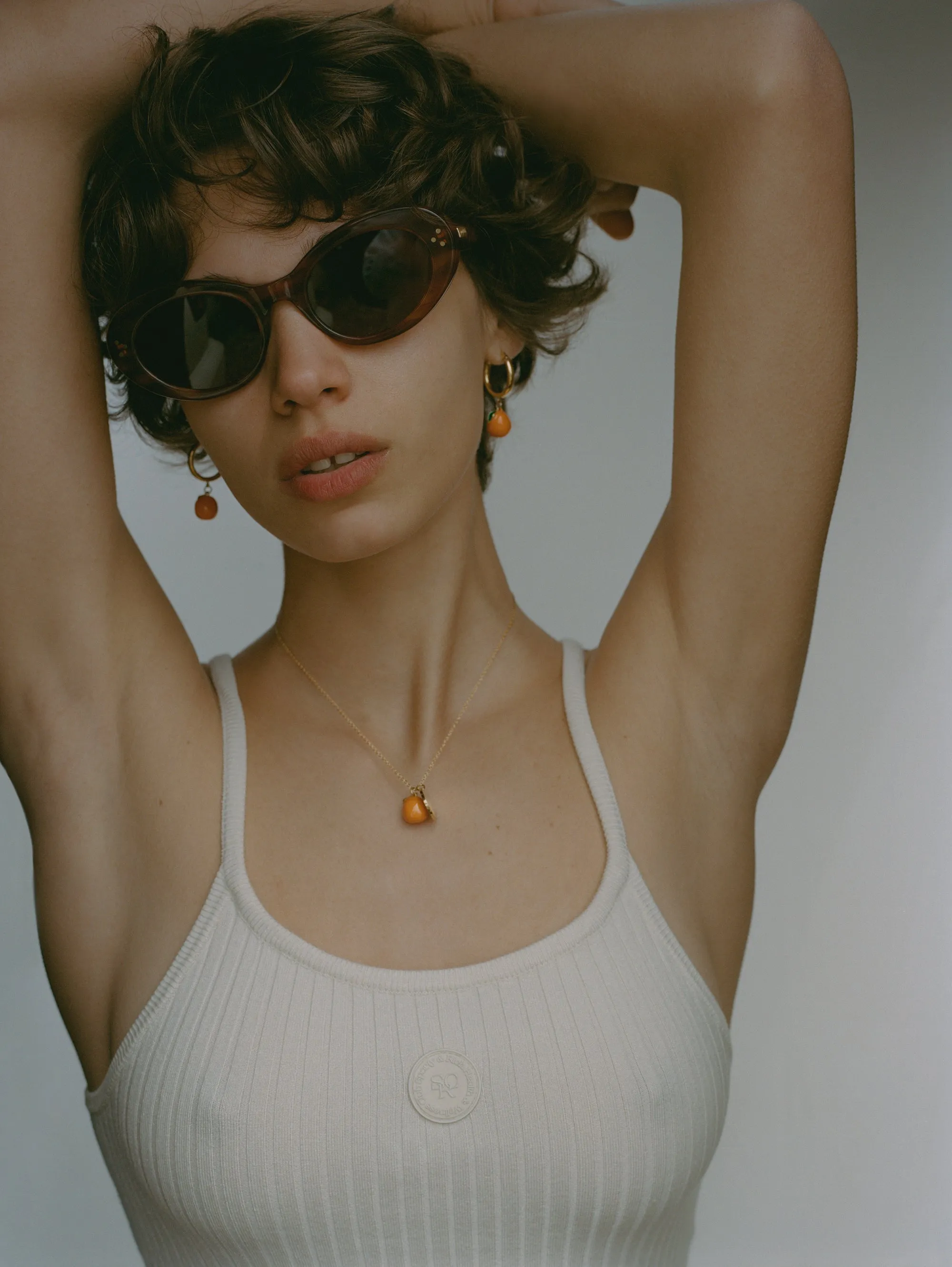 Orange Pearl Drop Hoops - Orange