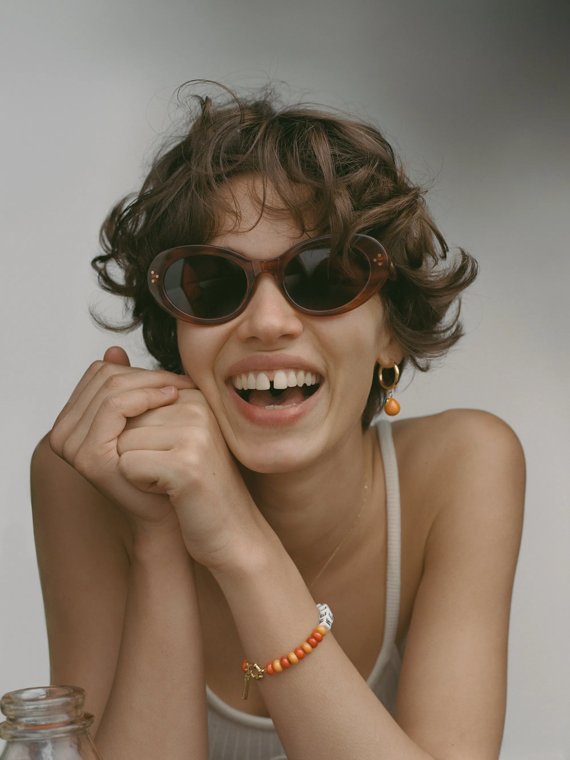 Orange Pearl Drop Hoops - Orange