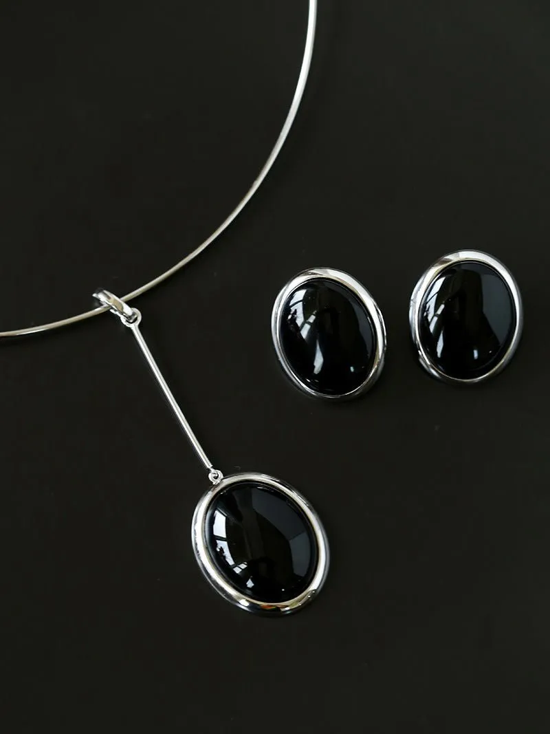 Oval Stud Earrings: White Mother-of-Pearl, Black Onyx, Wood Grain Stone
