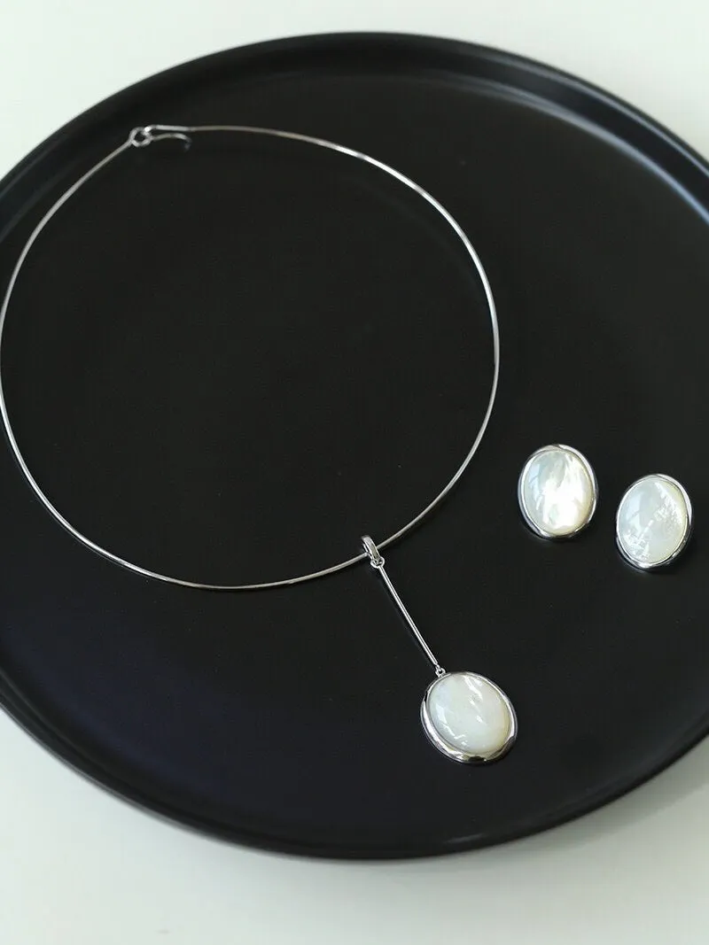 Oval Stud Earrings: White Mother-of-Pearl, Black Onyx, Wood Grain Stone
