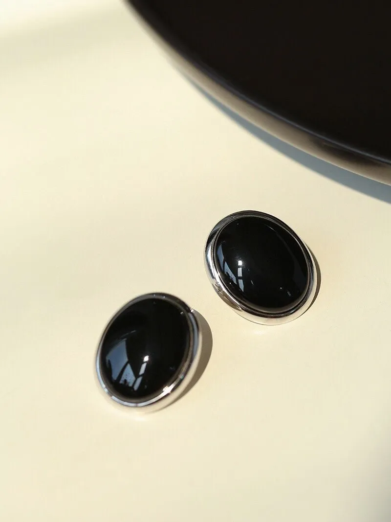 Oval Stud Earrings: White Mother-of-Pearl, Black Onyx, Wood Grain Stone