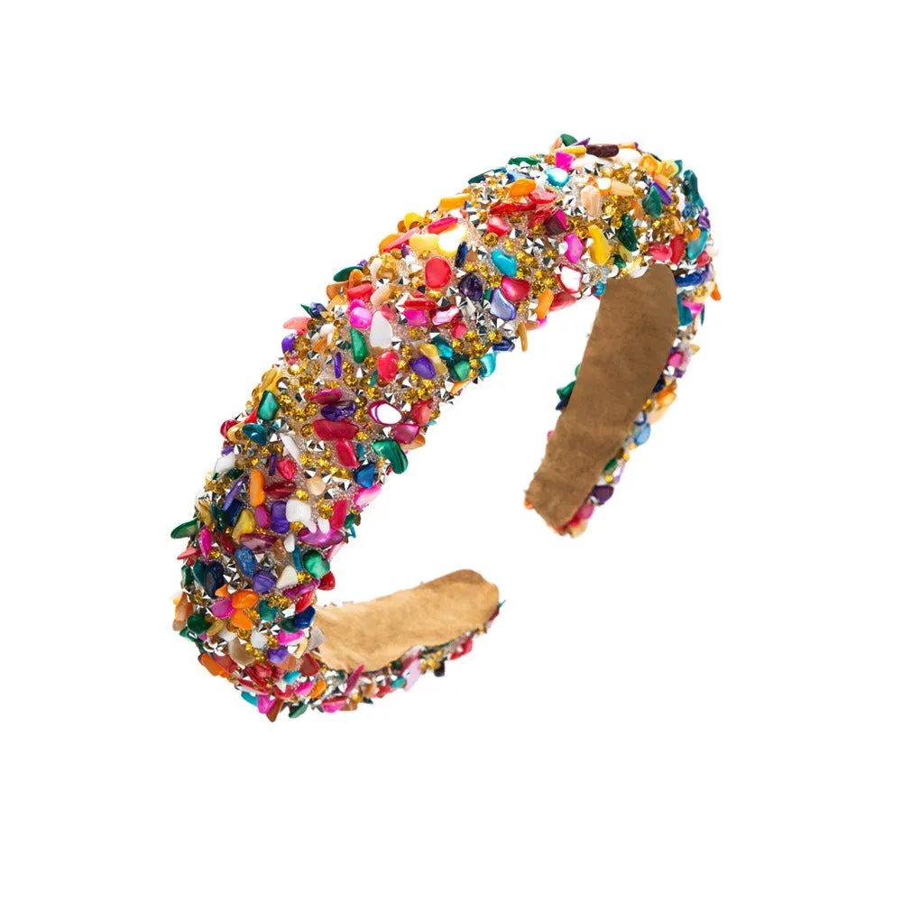 Pre Order:  Exaggerated Baroque Colorful Crystal Candy Sponge Wide Edge Headband