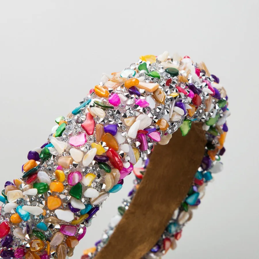 Pre Order:  Exaggerated Baroque Colorful Crystal Candy Sponge Wide Edge Headband