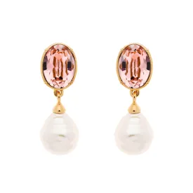 Rose Crystal & Baroque Pearl Clip Earrings