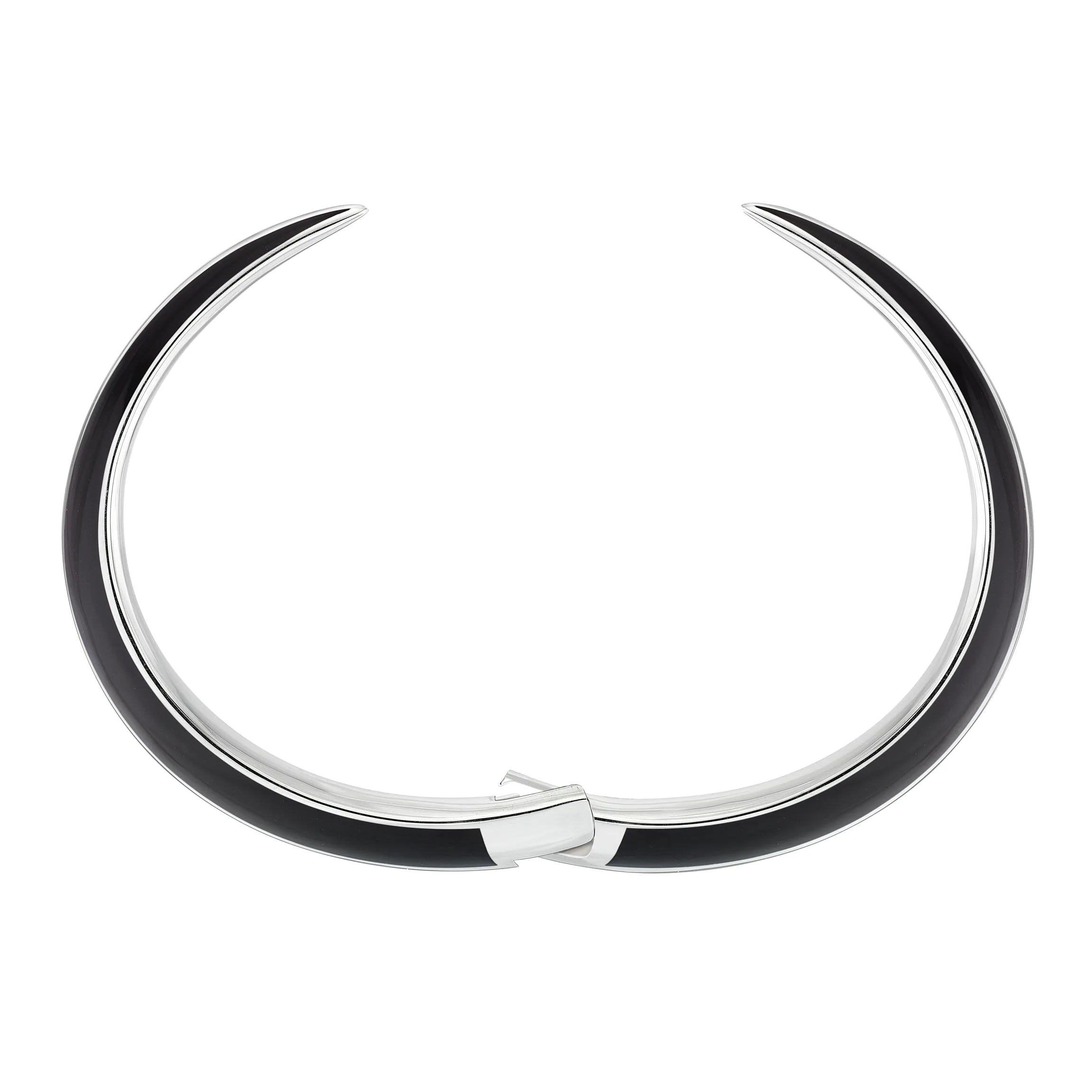 Sabre Deco Cuff Bangle - Silver & Black Ceramic