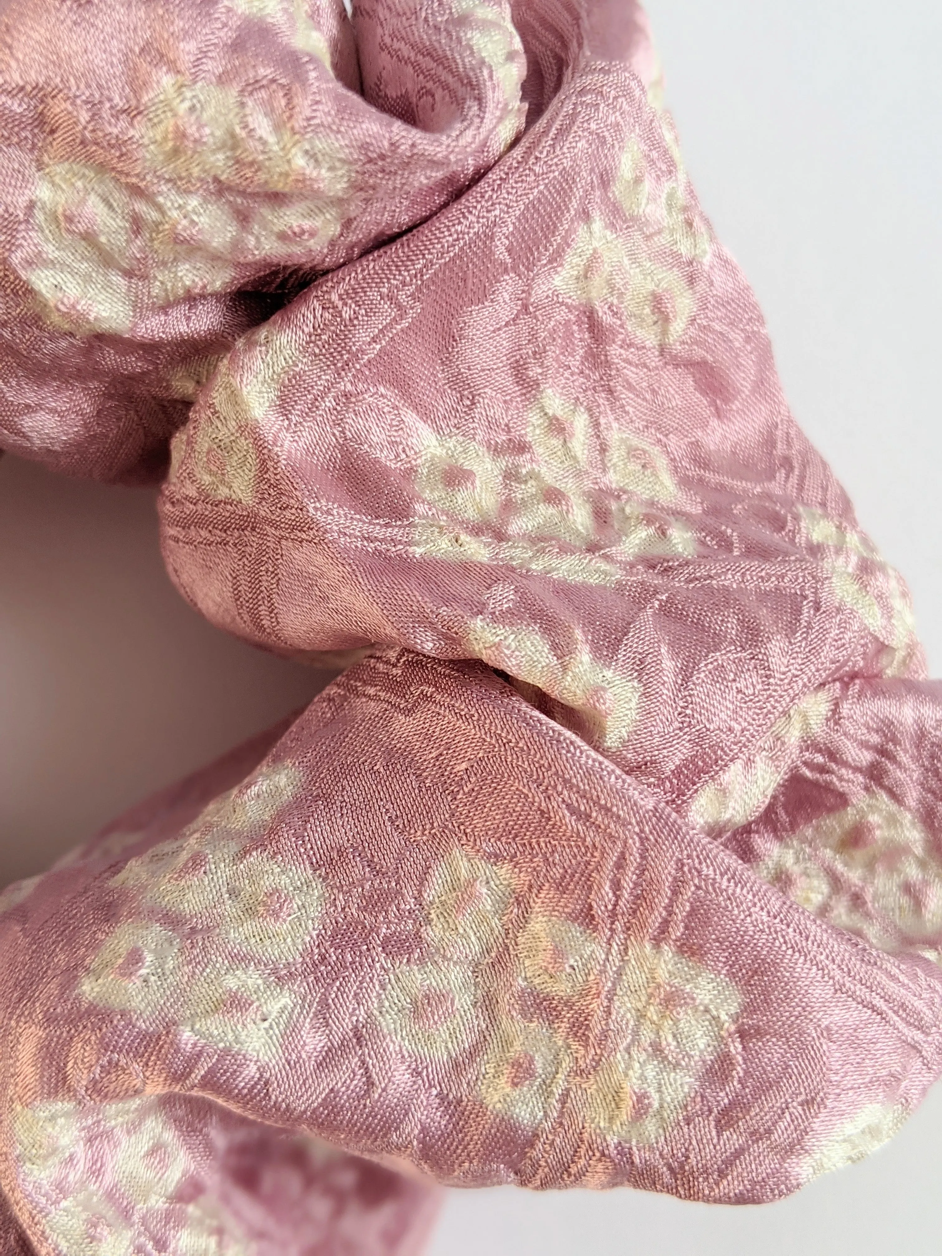 Shibori Silk Scrunchie - pink and white