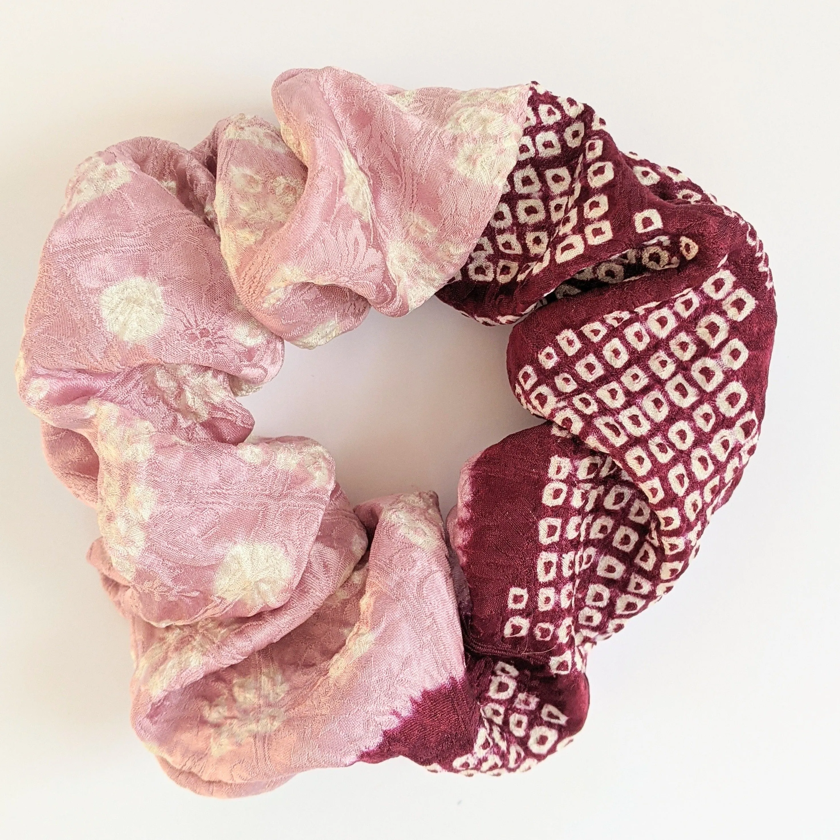 Shibori Silk Scrunchie - pink mix
