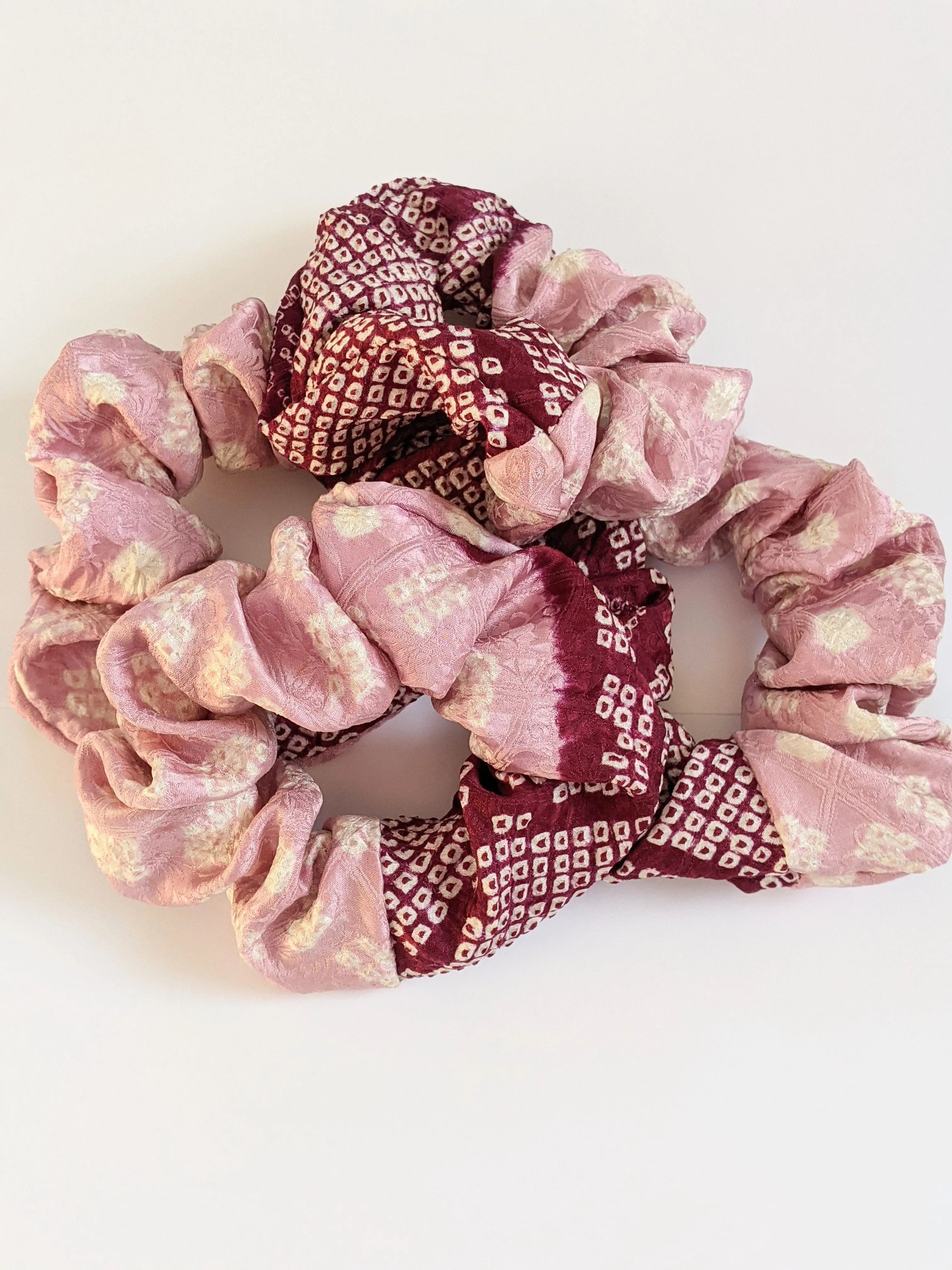 Shibori Silk Scrunchie - pink mix