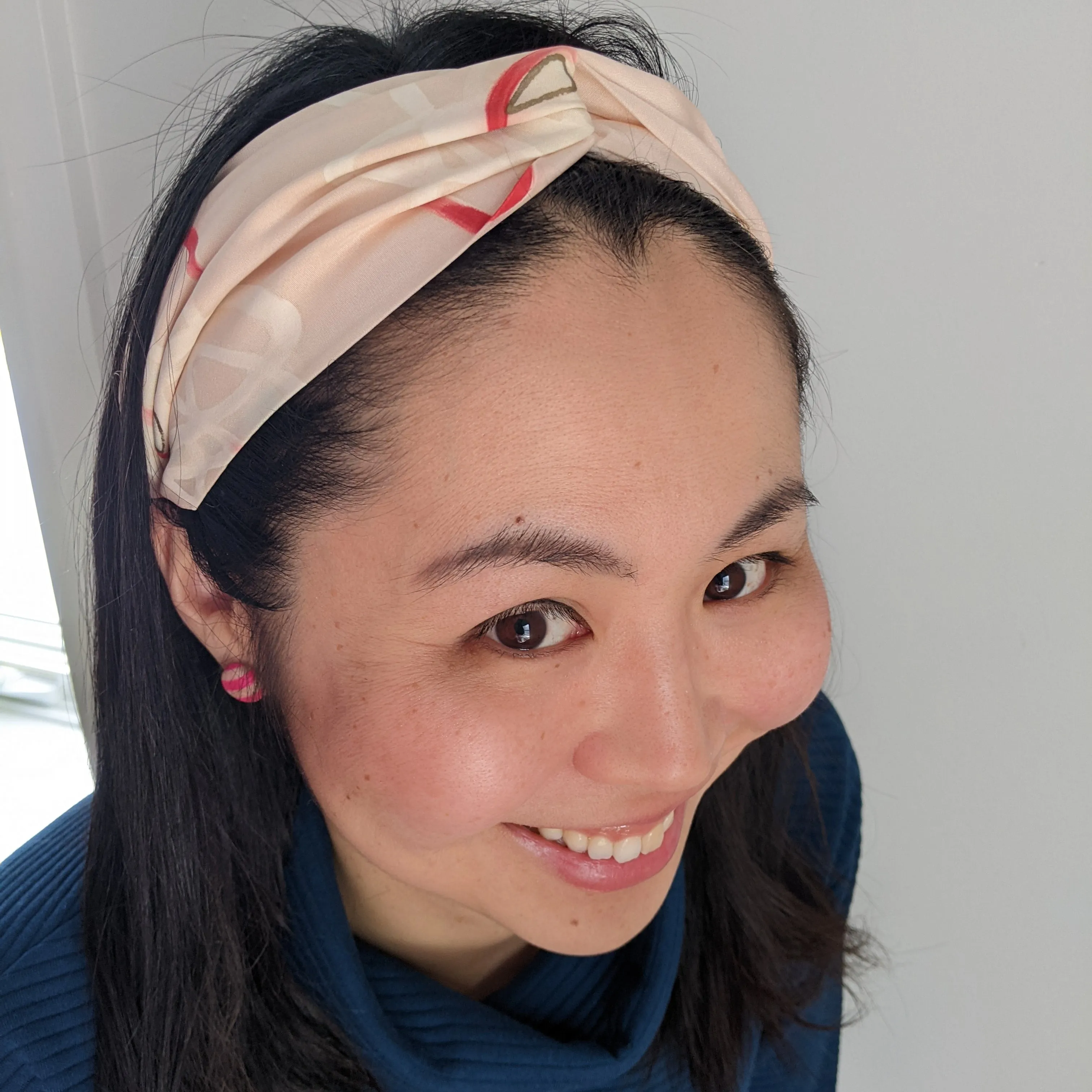 Silk Turban Headband - White with tiffany blue flowers