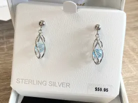 Silver Caged Blue Topaz Dangle Earrings