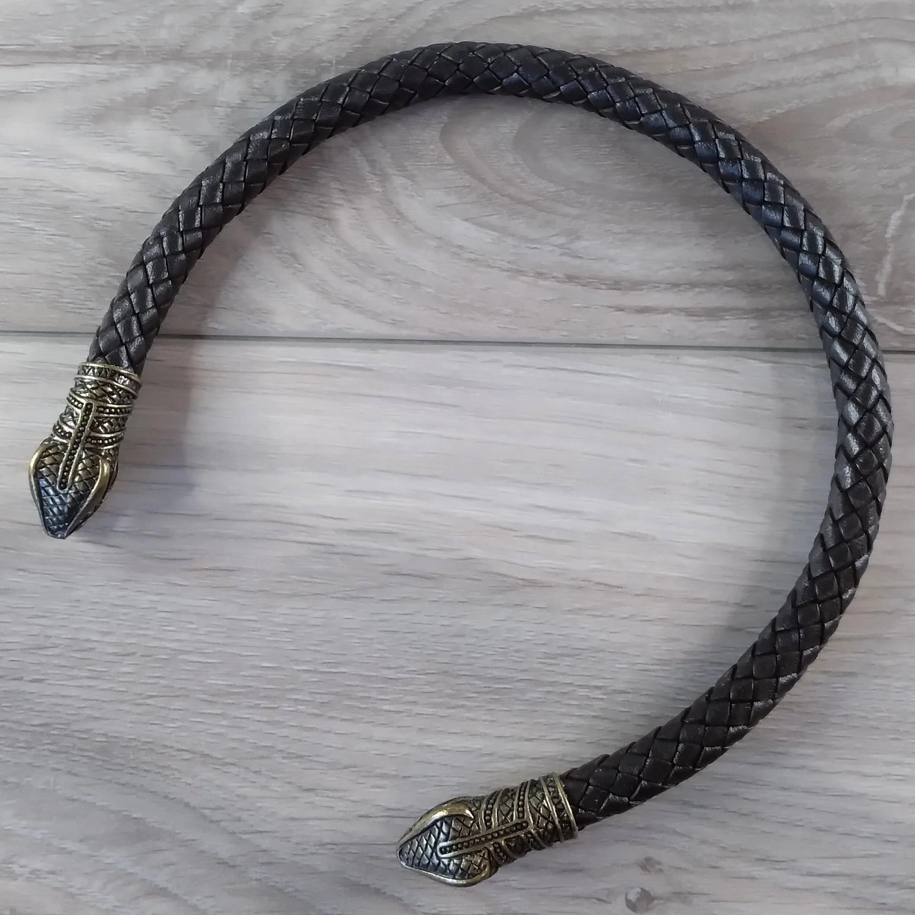 Snake Torc Necklace Bronze Brown Leather