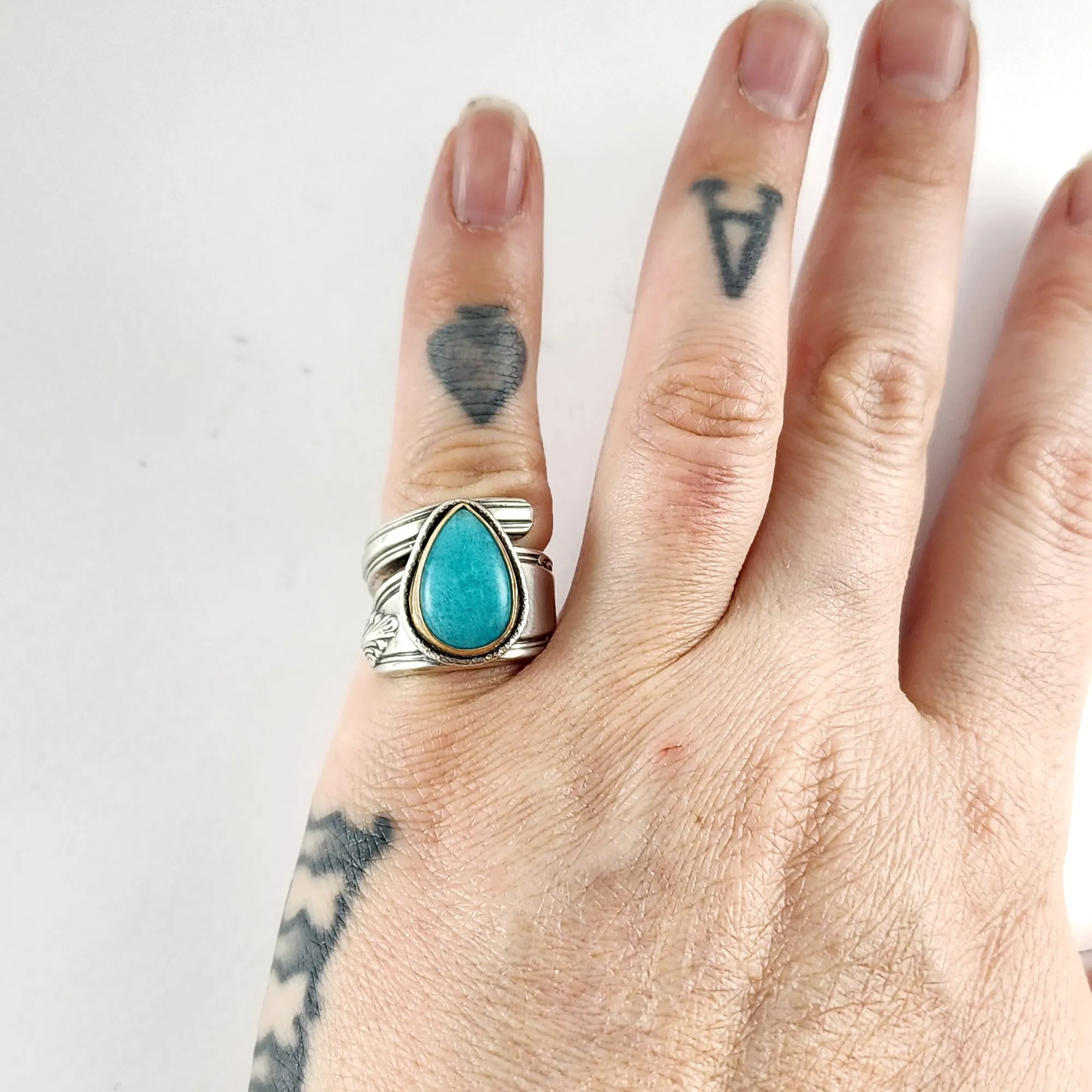 Sterling Silver Teardrop Amazonite Spoon Ring Size 5.5