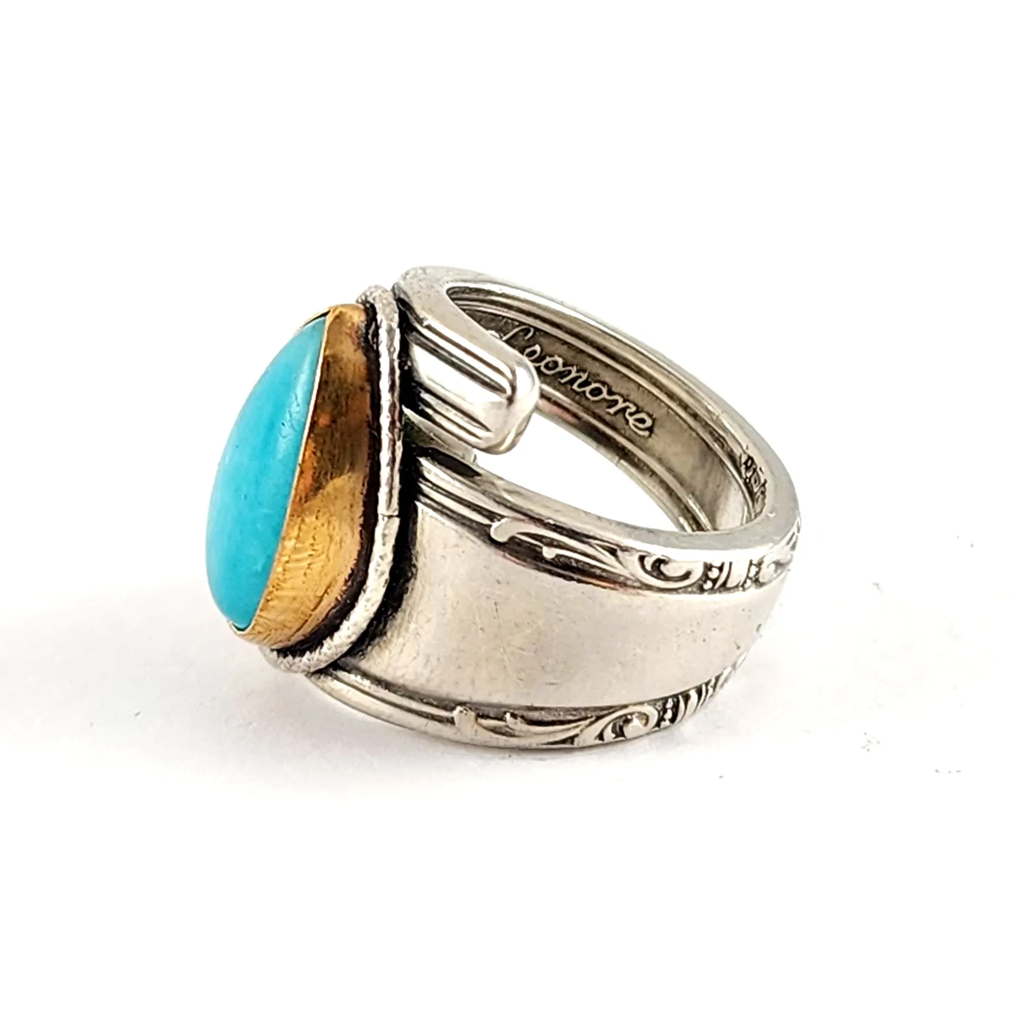 Sterling Silver Teardrop Amazonite Spoon Ring Size 5.5