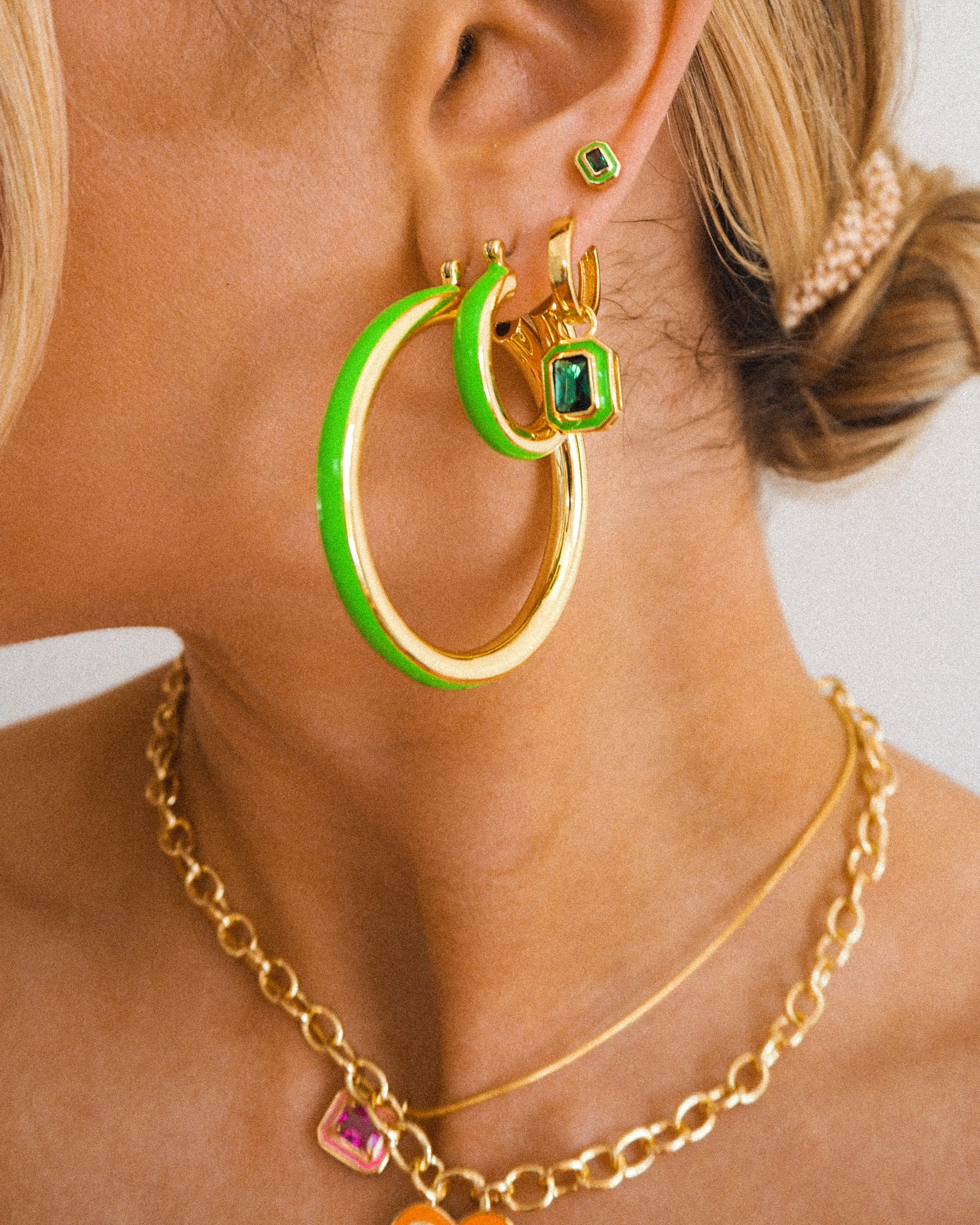 Stripe Baby Amalfi Hoops- Bright Green- Gold