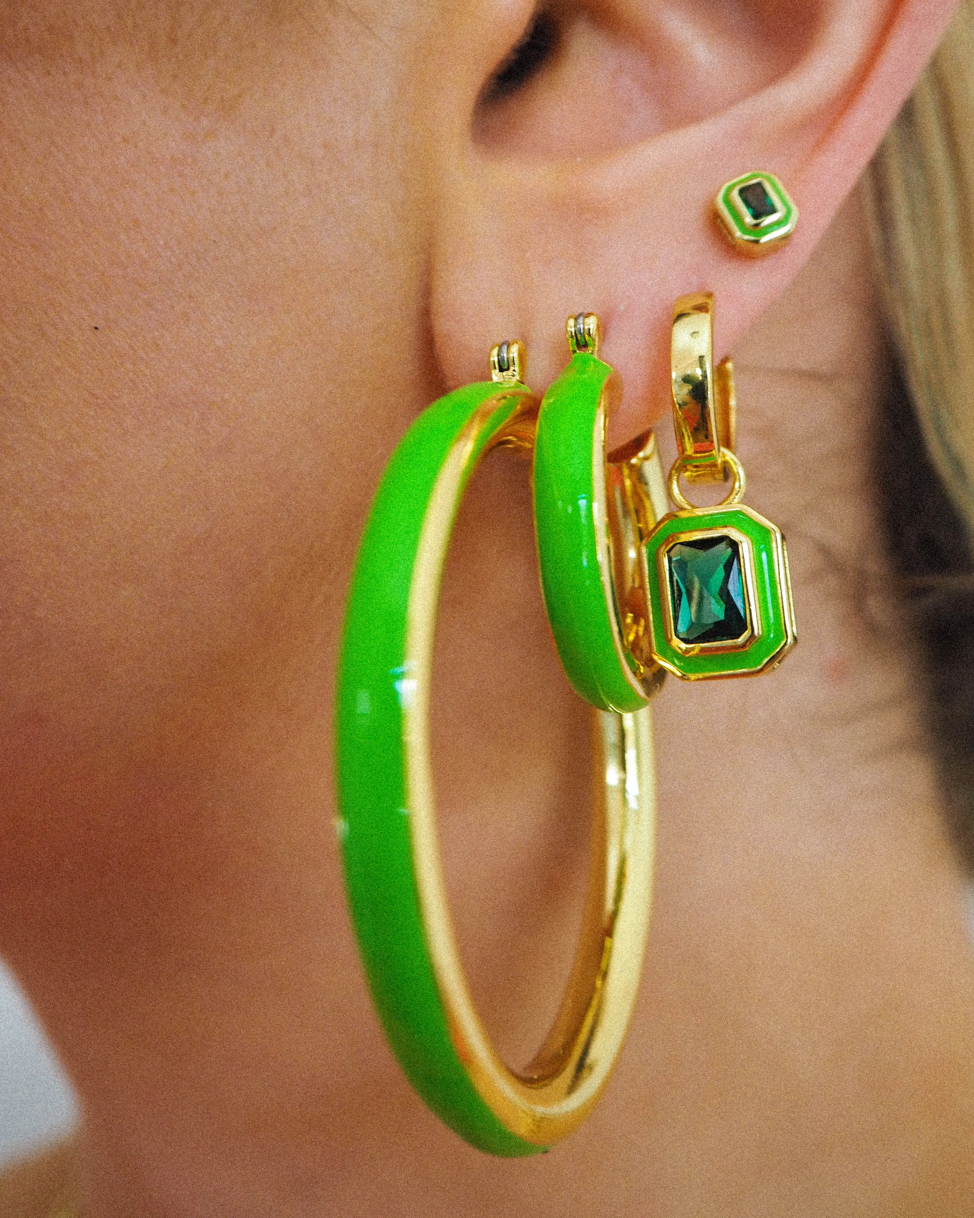 Stripe Baby Amalfi Hoops- Bright Green- Gold