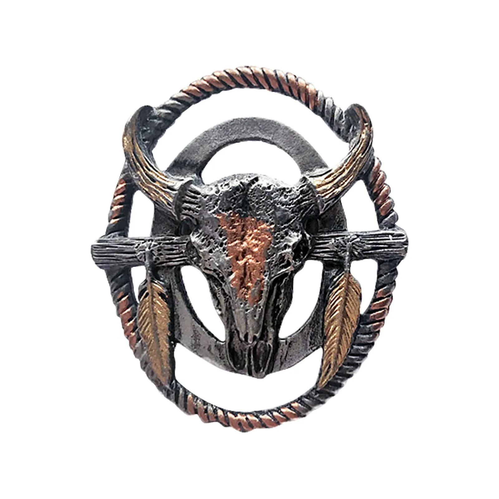 Tri-Color Steer Skull with Feathers Western Bolo Tie