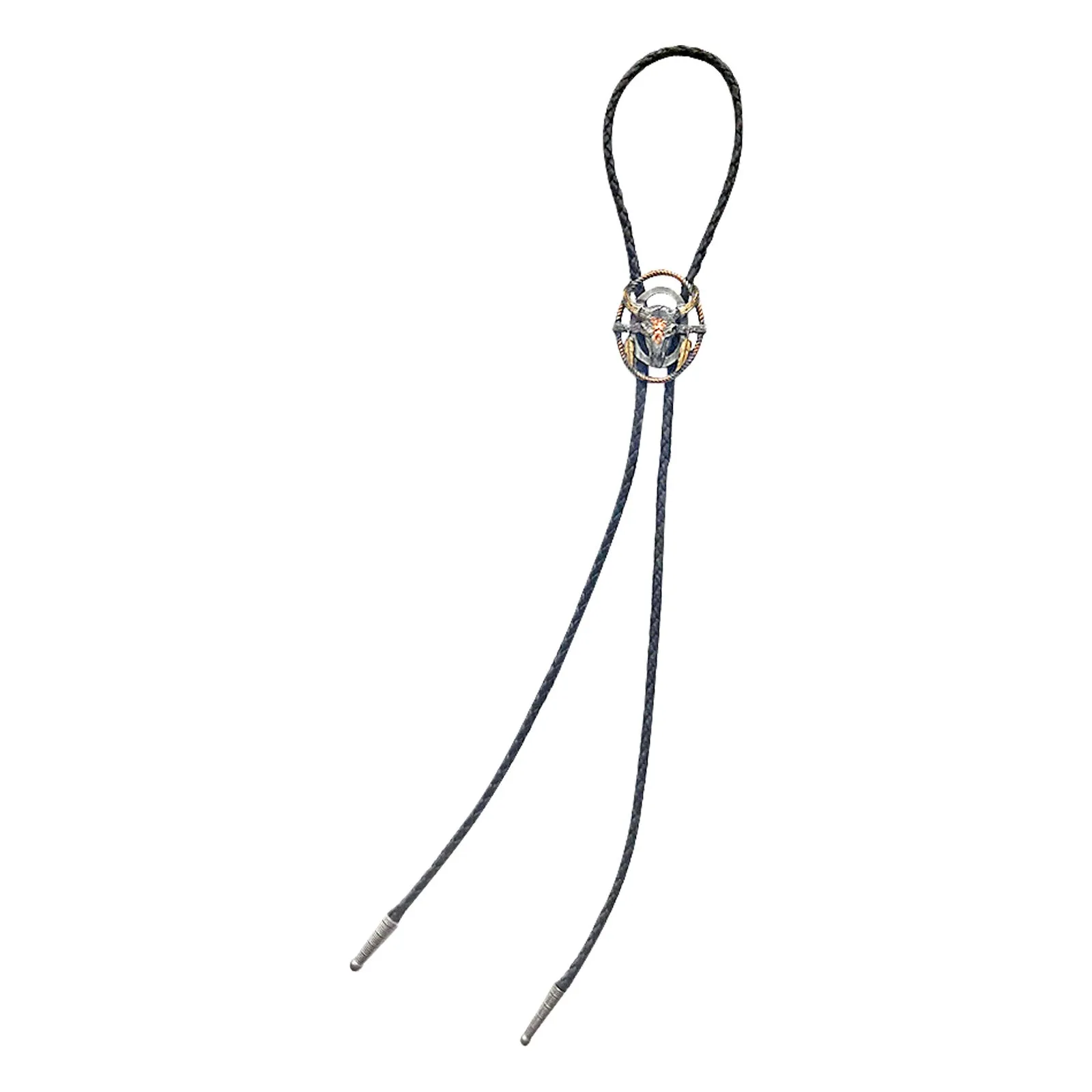 Tri-Color Steer Skull with Feathers Western Bolo Tie