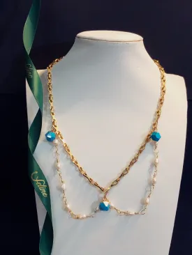 Victorine Turquoise   Fresh Water Pearls Necklace