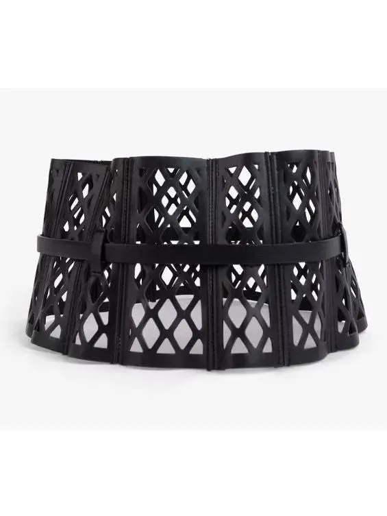 Women’s Black Leather Laser Cut-Out Corset Belt