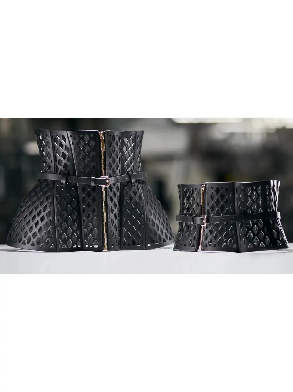 Women’s Black Leather Laser Cut-Out Corset Belt