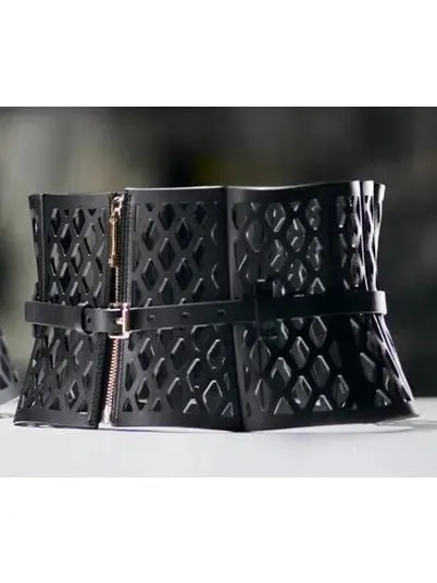 Women’s Black Leather Laser Cut-Out Corset Belt